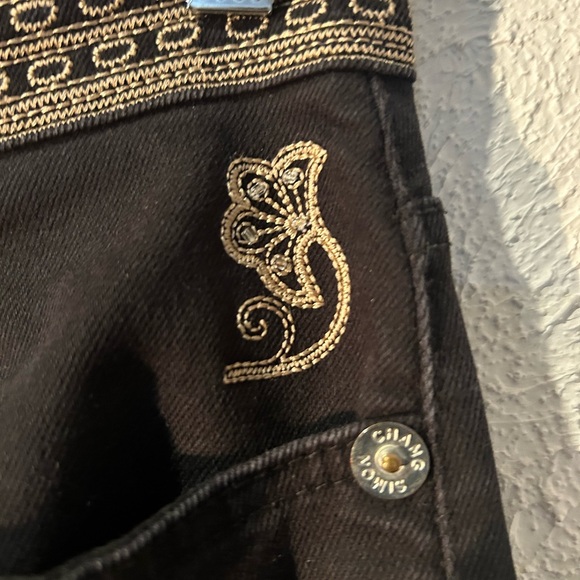 Ladies Simon Chang Denim Embroidered Black Jeans - size 8 - Picture 6 of 7
